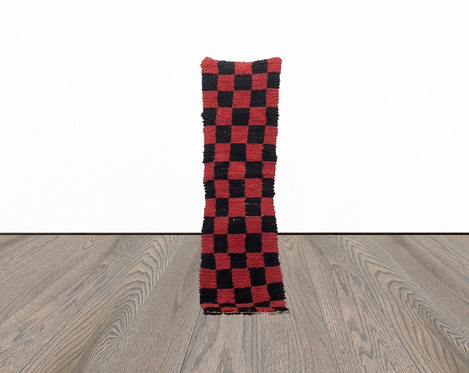 Black and red runner rug, 2x8 feet entryway runner rug, moroccan runner rug, berber runner rug.
