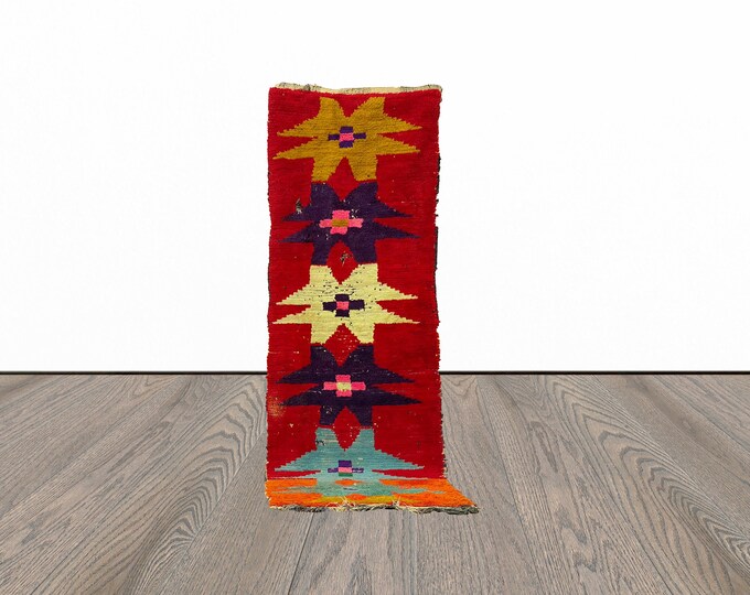 Vintage moroccan runner rug, 3x9 feet entryway runner rug, tribal runner rug, woven runner rug.