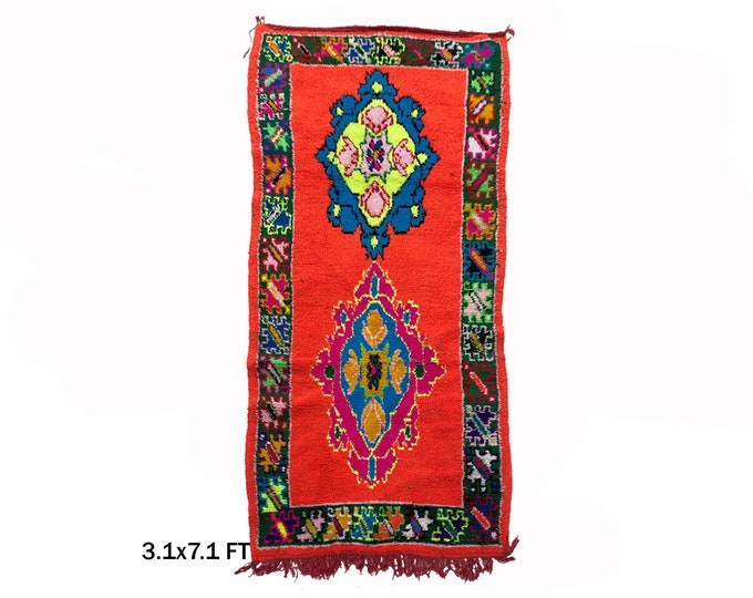 Moroccan Vintage Runner Rug 3x7, Unique Home Decor.