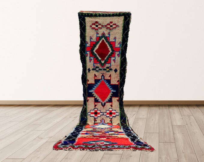 Tribal Morocco Vintage rugs, 2x10 ft Azilal Vintage runners Rug.