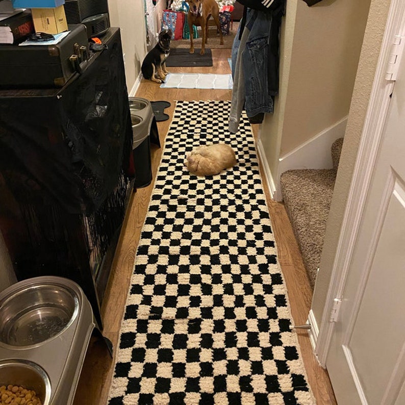 Black and White Checkered Area Rug Moroccan Checkerboard Rug Etsy Canada