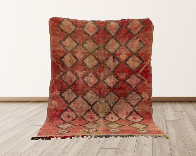 Rug 4x6 ft Morrocan Berber Vintage, Moroccan Azilal Berber Vintage Rug.