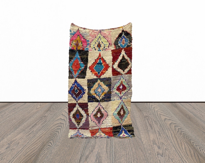 4x7 ft Moroccan boucherouite rug, vintage berber rug, area woven rug, tribal colorful rug.