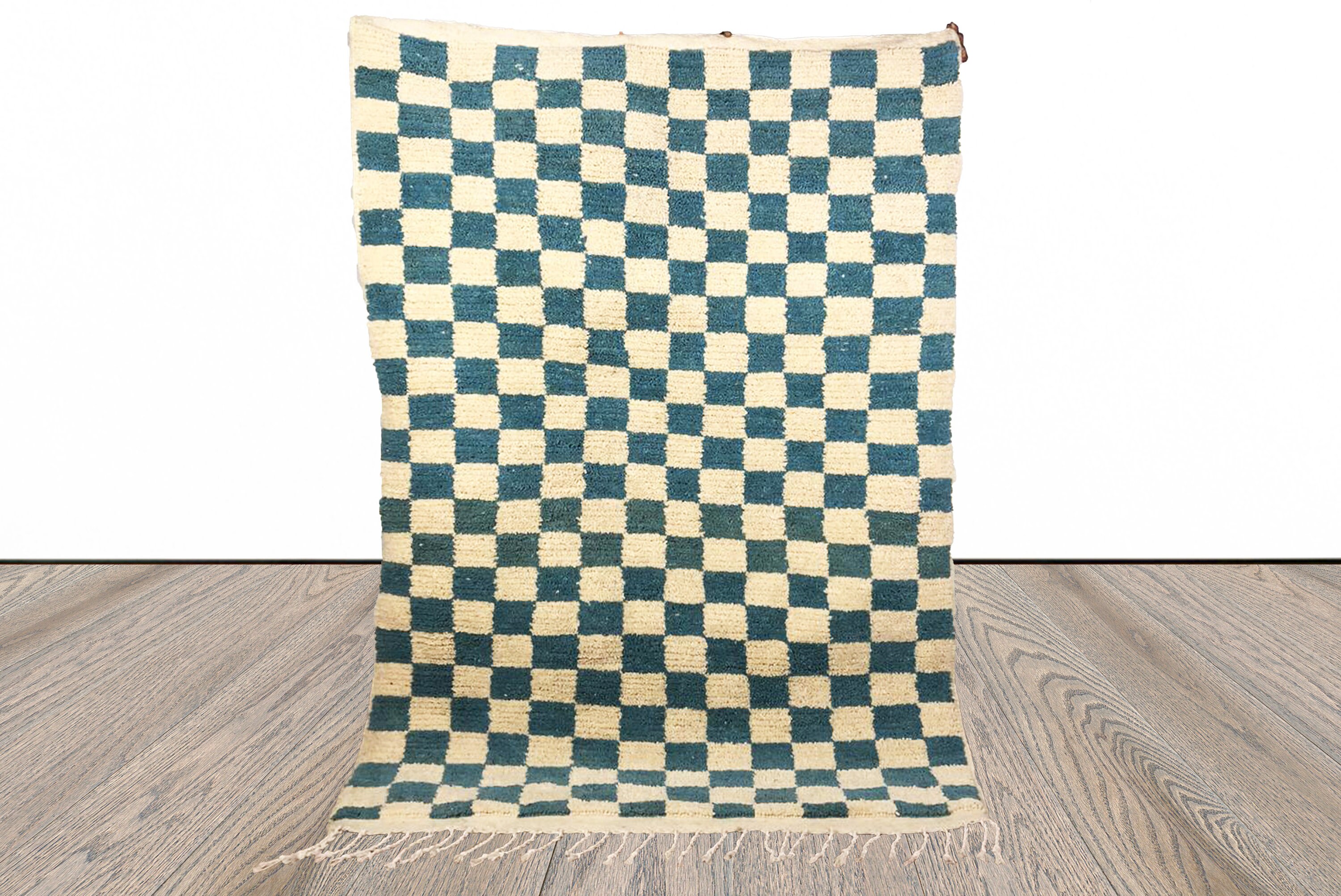 Blue checkered rug custom Moroccan rug Large Morrocan Etsy