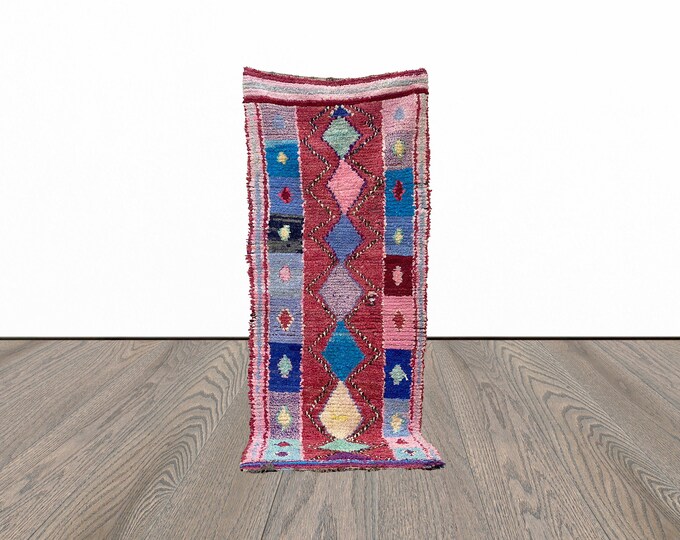 Entryway boucherouite runner rug, 3x9 feet moroccan runner rug, unique runner rug, berber runner.