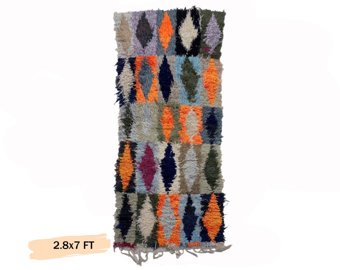 Vibrant Diamond Moroccan Vintage Runner Rug 3x7.