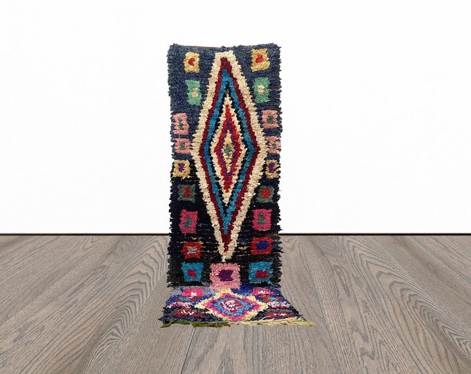 Boucherouite vintage runner rug, 3x8 feet moroccan runner rug, entryway runner rug.