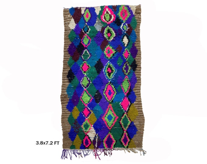 Moroccan Unique Area Rug 4x7, Vintage Boho Style.