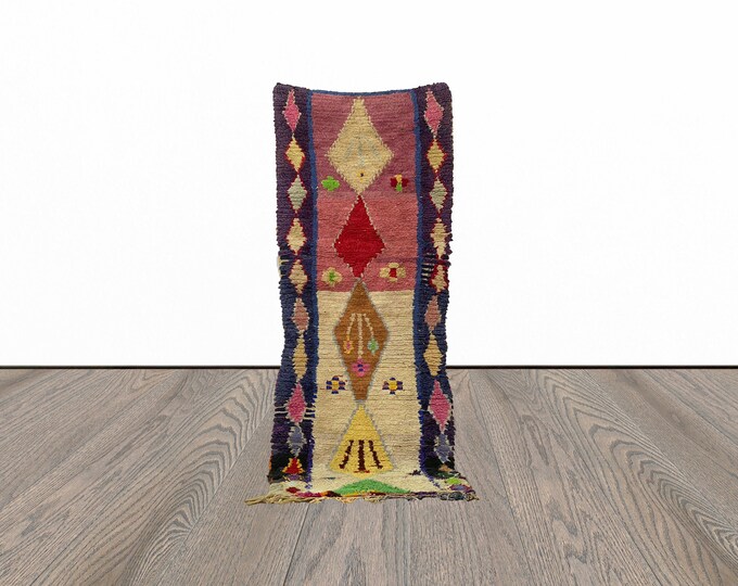 Moroccan runner rug, 3x9 feet berber narrow runner rug, entryway runner rug, vintage runner rug.