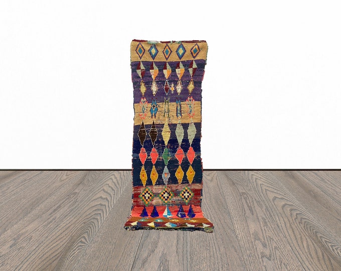 Colorful moroccan runner rug, 2x9 feet vintage entryway runner rug, berber woven runner rug.