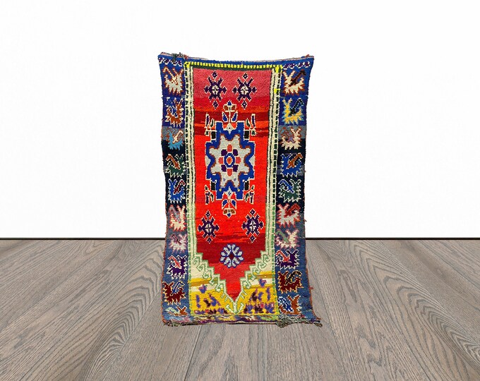Colorful vintage rug, 4x7 feet azilal rug, berber moroccan rug, unique woven rug.