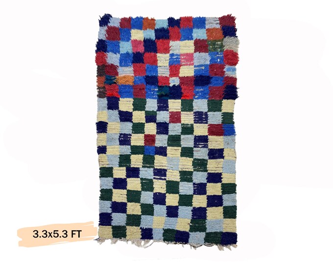 3x5 Colorful Moroccan Area Rug: Vintage Bohemian Rug.