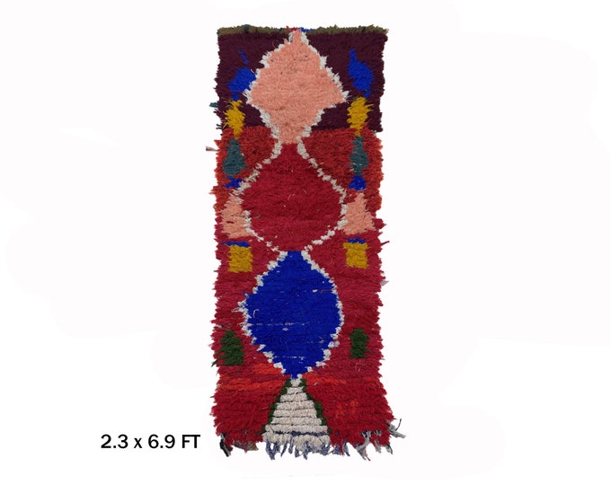 Narrow Vintage Moroccan Bohemian Runner Rug 2x7.