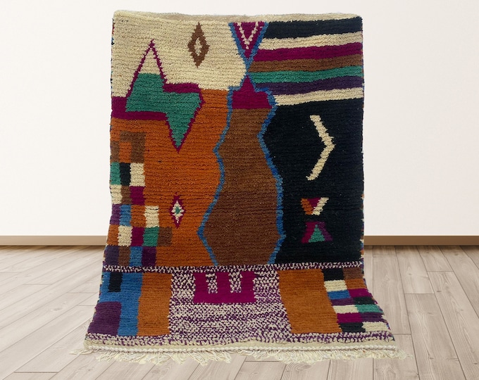 Unique Moroccan Boho Custom Area Rug: HandWoven Berber Rug.