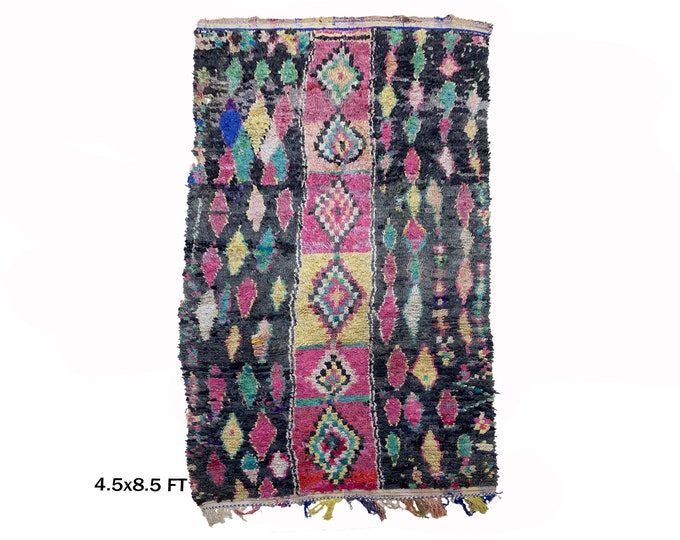 Boucherouite Moroccan Rug 5x9, Colorful Vintage Area Rug.