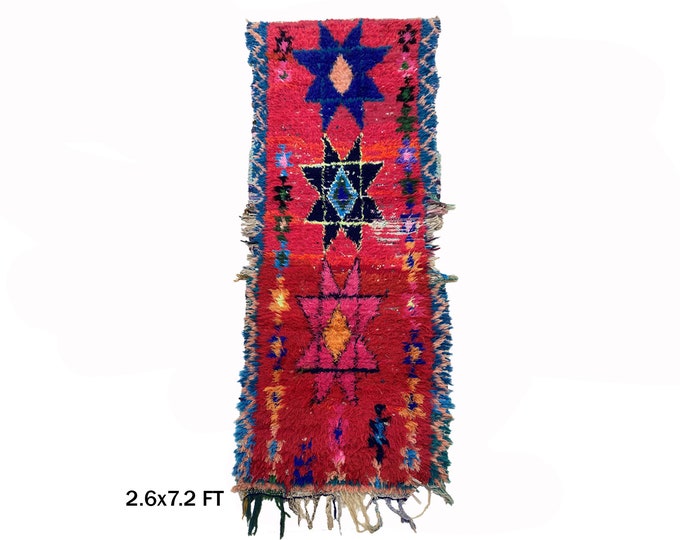 Vintage Moroccan Rug Runner 3x7, Colorful Unique Rug.