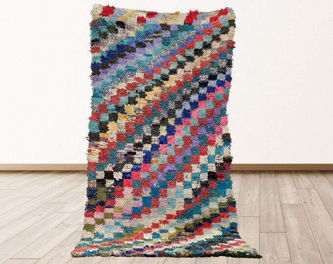 3x6 feet Boucherouite Moroccan vintage shag rugs, Vintage Moroccan Berber runners rug.