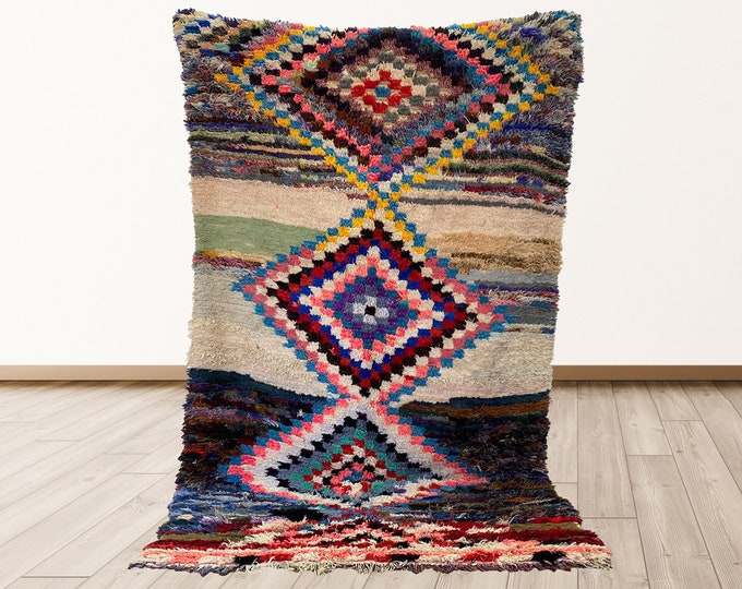 Vintage Morocco Azilal 4.4x7.5 feet rug, Moroccan Berber Vintage Rug.