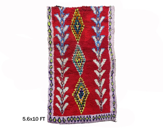 Colorful Moroccan Woven Rug 6x10, Vintage Area Rug.