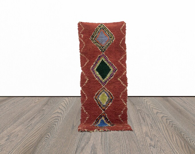 Brown runner rug, 3x8 feet vintage runner rug, entryway runner rug, berber runner rug, moroccan runner rug.