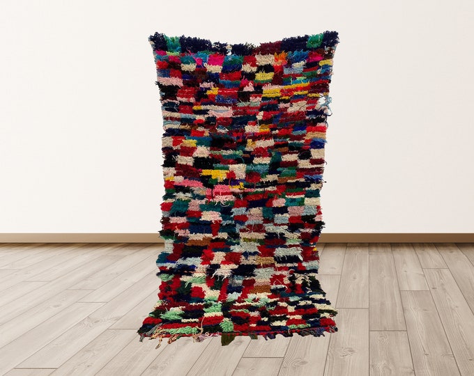3x6 ft Small Runner Berber Moroccan Vintage Rug, Azilal Berber Vintage Rug.