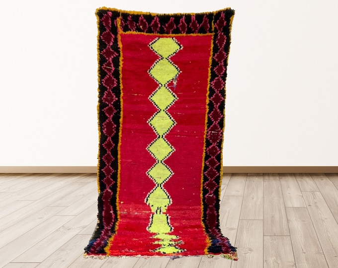 3x7 feet tribal Azilal runner rugs, Moroccan Berber Vintage Runner Rug.
