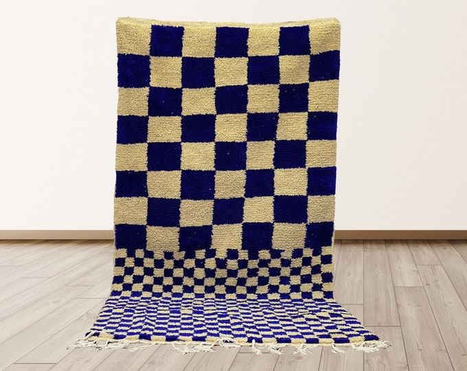 Moroccan Irregular Checkered Rug, Handmade Checkerboard Area Rug!