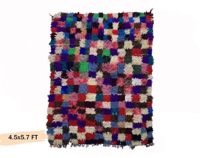 Colorful Vintage Moroccan Rug 5x6, Berber Area Rug.