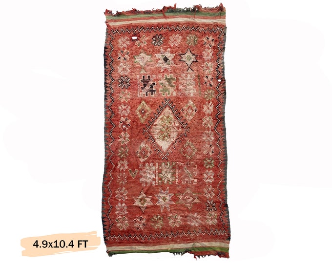 5x10 Large Vintage Moroccan Rug - Unique Area Rug for Home Decor.
