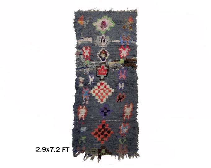Unique Moroccan Vintage Woven Runner Rug 3x7- Boho Home Decor