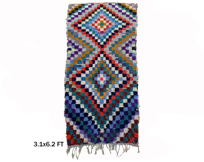 Boho Moroccan Berber Runner Rug 3x6: Colorful Vintage Woven Rug.