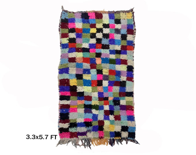 Vintage Moroccan Area Rug 3x6 - Unique Colorful Design.