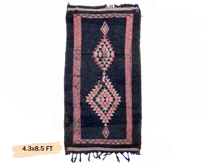 Unique Moroccan Wool Vintage Area Rug 4x9, Boho Home Decor.