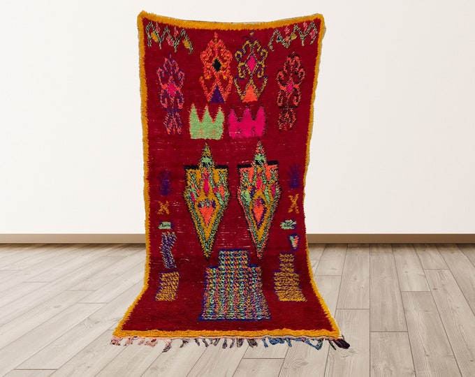 Colored Vintage Moroccan rug, 4x8 ft Morrocan Berber rug.