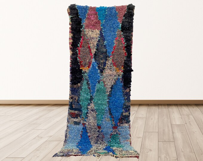 3x6 foot Boucherouite Rugs tribal Morocco Azilal, Moroccan Berber Vintage Rug.