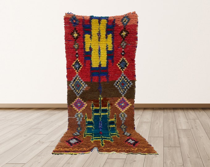 4x9 berber vintage rug: Colorful Moroccan area rug.