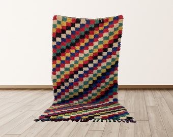 Colorful Checkered 3x6 feet Azilal Berber Vintage Morrocan Tribal Runners Rug.