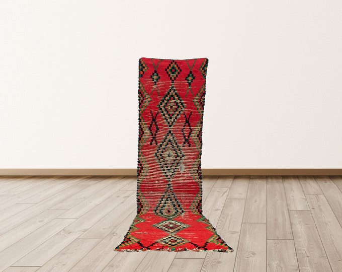 boujad 3x11 feet Vintage Morrocan Tribal Berber Rug.