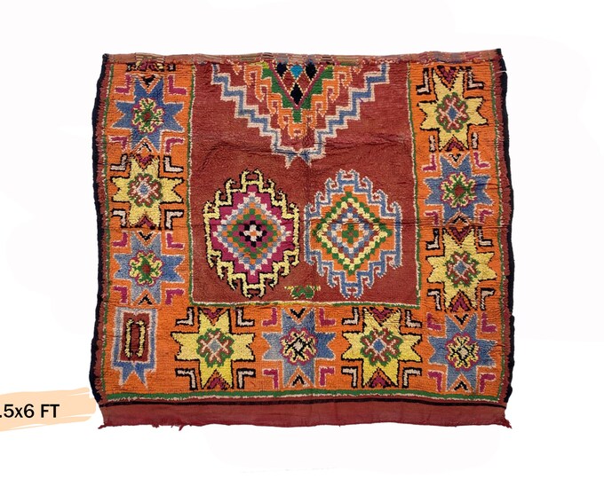 6x7 Colorful Vintage Moroccan Area Rug, Wool Boho Rug.