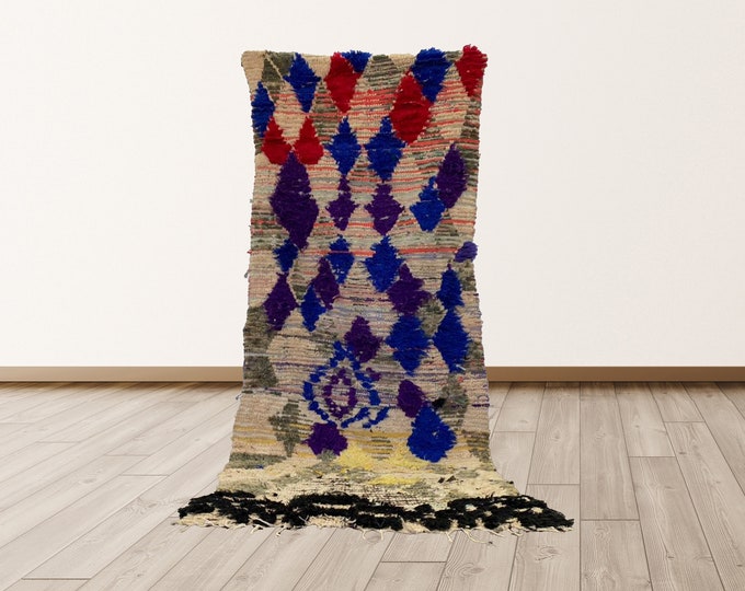 Wool Morrocan 3x8 ft shag rug, Moroccan Vintage Rug, Morrocan Berber Vintage runner Rug.