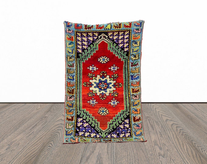 moroccan vintage berber rug, 4x6 feet colorful woven rug, tribal azilal rug, area indoor rug.
