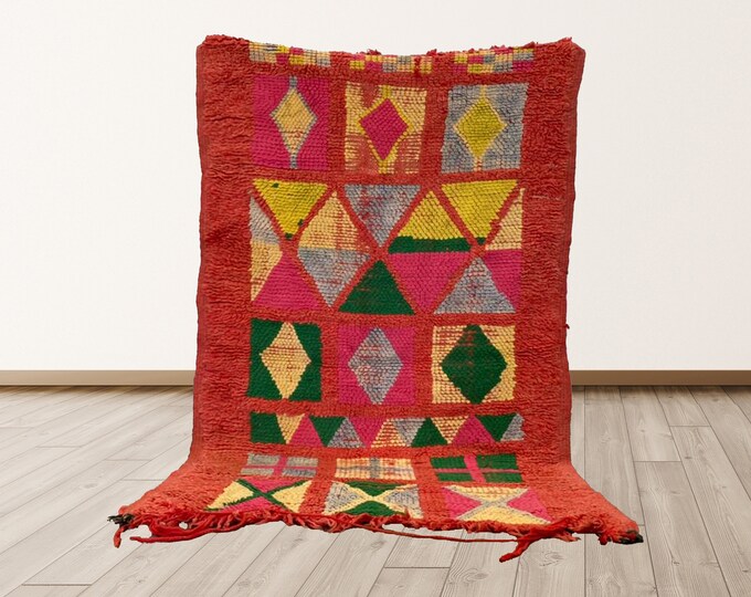 Wool Boho Vintage Moroccan Azilal shag Rug, 3x5 feet Azilal Berber runner Rug.