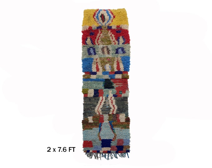 2x8 Unique Narrow Moroccan Runner Rug: Vintage Woven Rug.
