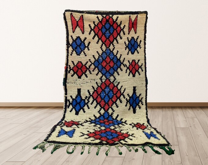 Berber Moroccan 3x6 ft Vintage Tribal Azilal Rug.