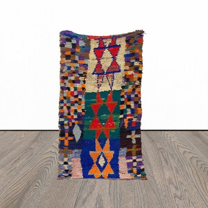 Moroccan small berber rug, 3x6 feet vintage woven rug, colorful area rug, tribal floor rug.
