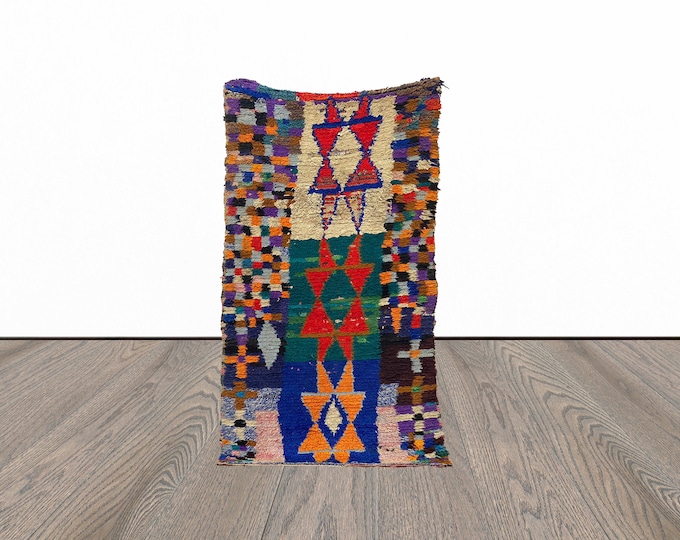 Moroccan small berber rug, 3x6 feet vintage woven rug, colorful area rug, tribal floor rug.