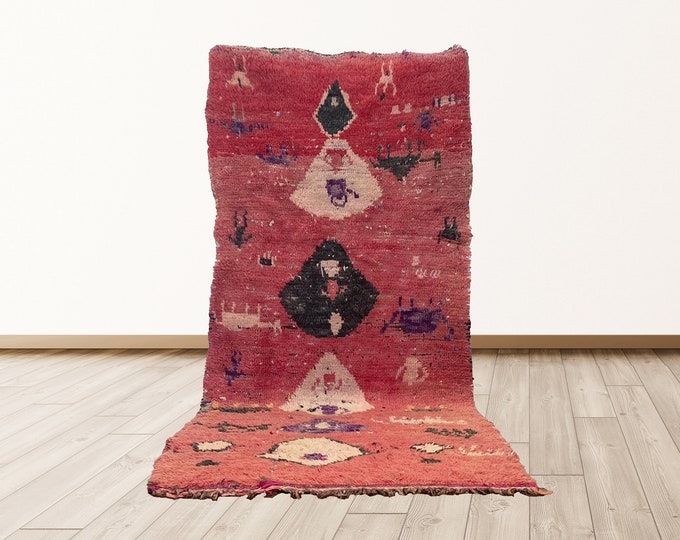 wool Rug, 6x3 ft Tribal Vintage Moroccan Berber rug.