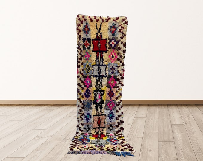 Azilal Berber narrow runner rug, 2.7x9.5 feet Moroccan Tribal Wool Vintage rugs.