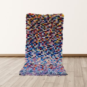 Boucherouite Moroccan rug, 3x6 ft vintage rug.