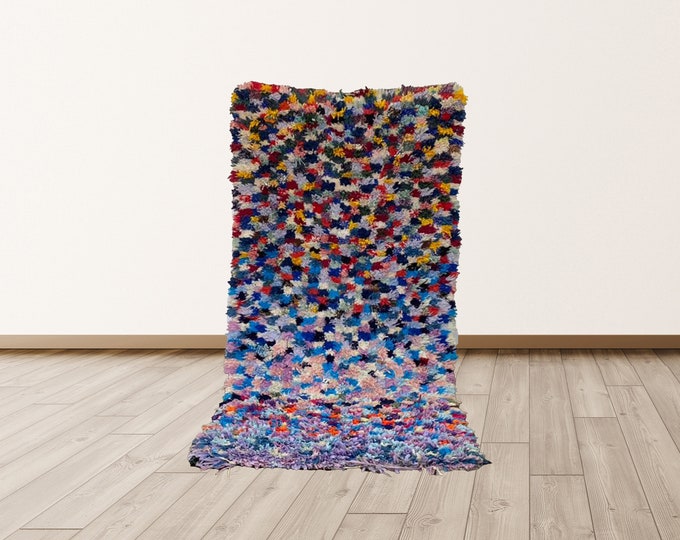 Boucherouite Moroccan rug, 3x6 ft vintage rug.